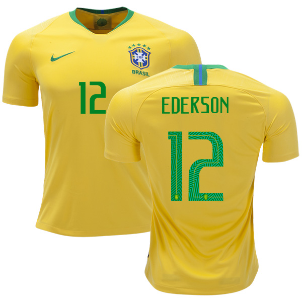 Brazil #12 Ederson Home Soccer Country Jersey - Click Image to Close